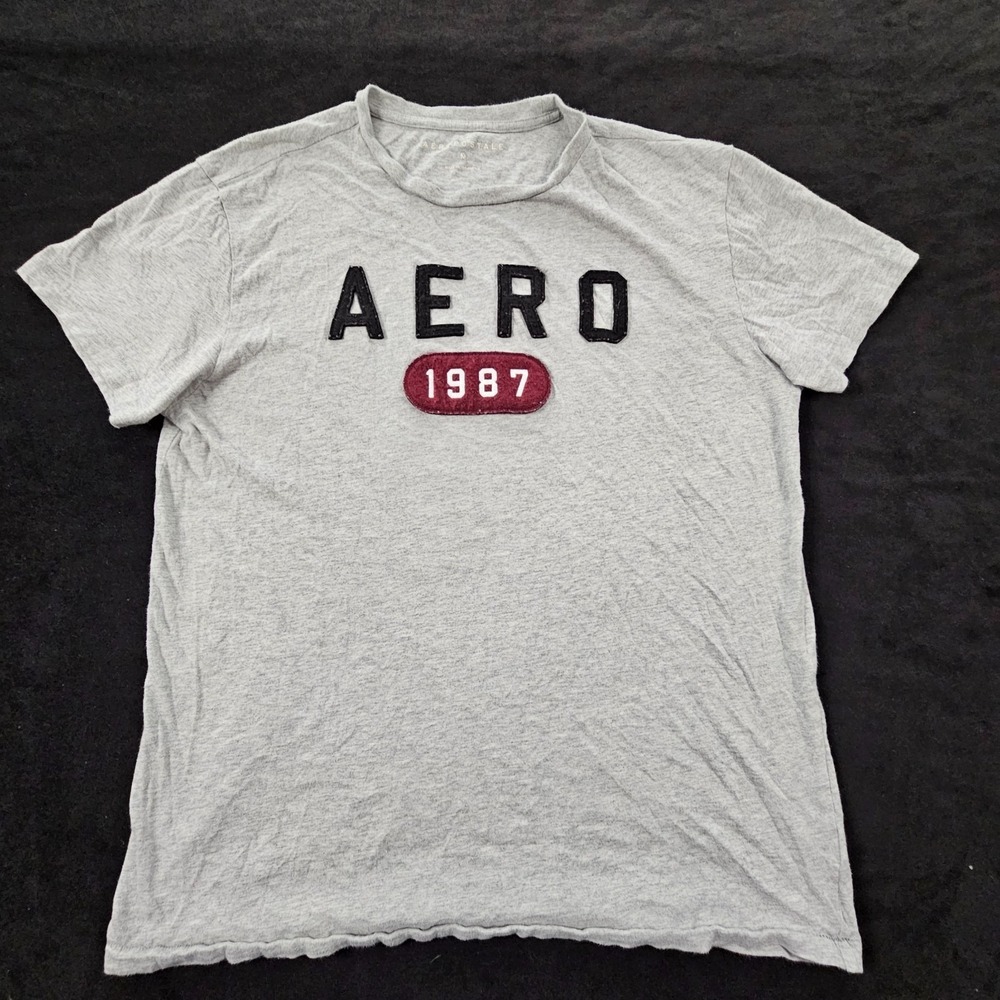 Aeropostale Aero 87 Sewn On Logo Gray Short Sleeve Cotton T-Shirt‎ Men's M